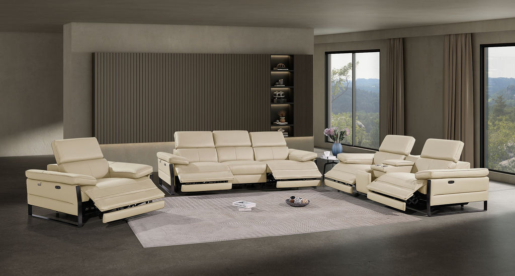 1246 Divanitalia Modular Power Dual Reclining Sofa, Console Loveseat, and Chair Set with Power Headrests - Top Grain Italian Leather - Beige - SKU 1246-BEIGE-7.5-HT-3PC - view 2