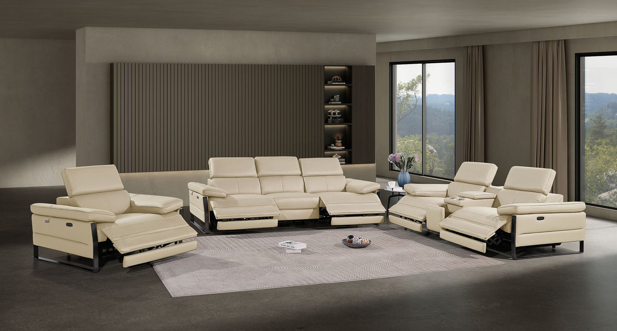 1246 Divanitalia Modular Power Dual Reclining Sofa, Console Loveseat, and Chair Set with Power Headrests - Top Grain Italian Leather - Beige - SKU 1246-BEIGE-7.5-HT-3PC - view 2