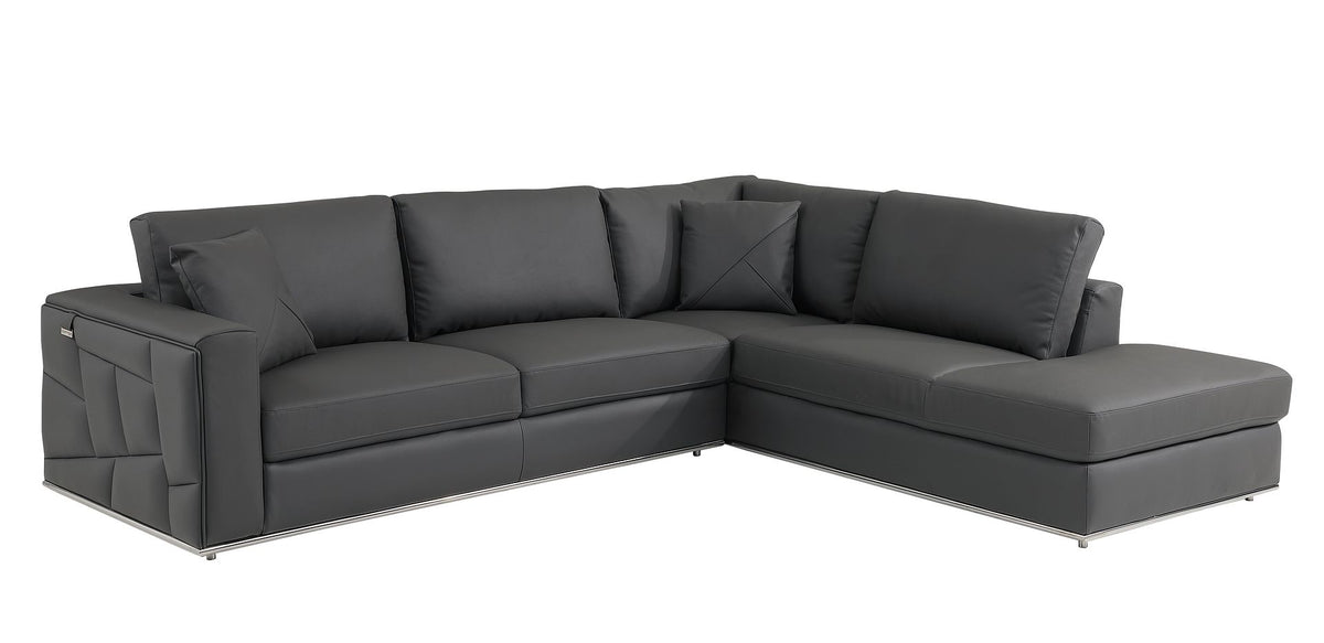 998 Divanitalia Cream Right Arm Facing Sectional Sofa in Top-grain Italian Leather - Dark Grey - SKU 998-Sectional-RAF-CHAISE-DARK GREY - view 3