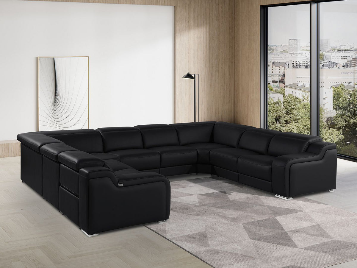 1116 Divanitalia 8-Piece U-Shaped Sectional Sofa in Top Grain Italian Leather with 4 Power Recliners & Power Headrests - Black - SKU 1116-BLACK-8PC-4PWR-U-NC-SECTIONAL-GROUP
