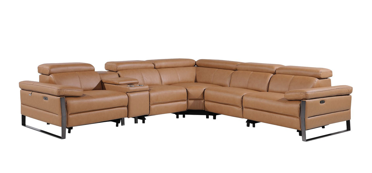 1246 Divanitalia 6-Piece L-Shaped Modular Power Reclining Sectional Sofa with 3 Power Recliners and Power Headrests - Top Grain Italian Leather - Cognac - SKU 1246-COGNAC-6PC-3PWR-SECTIONAL - view 3