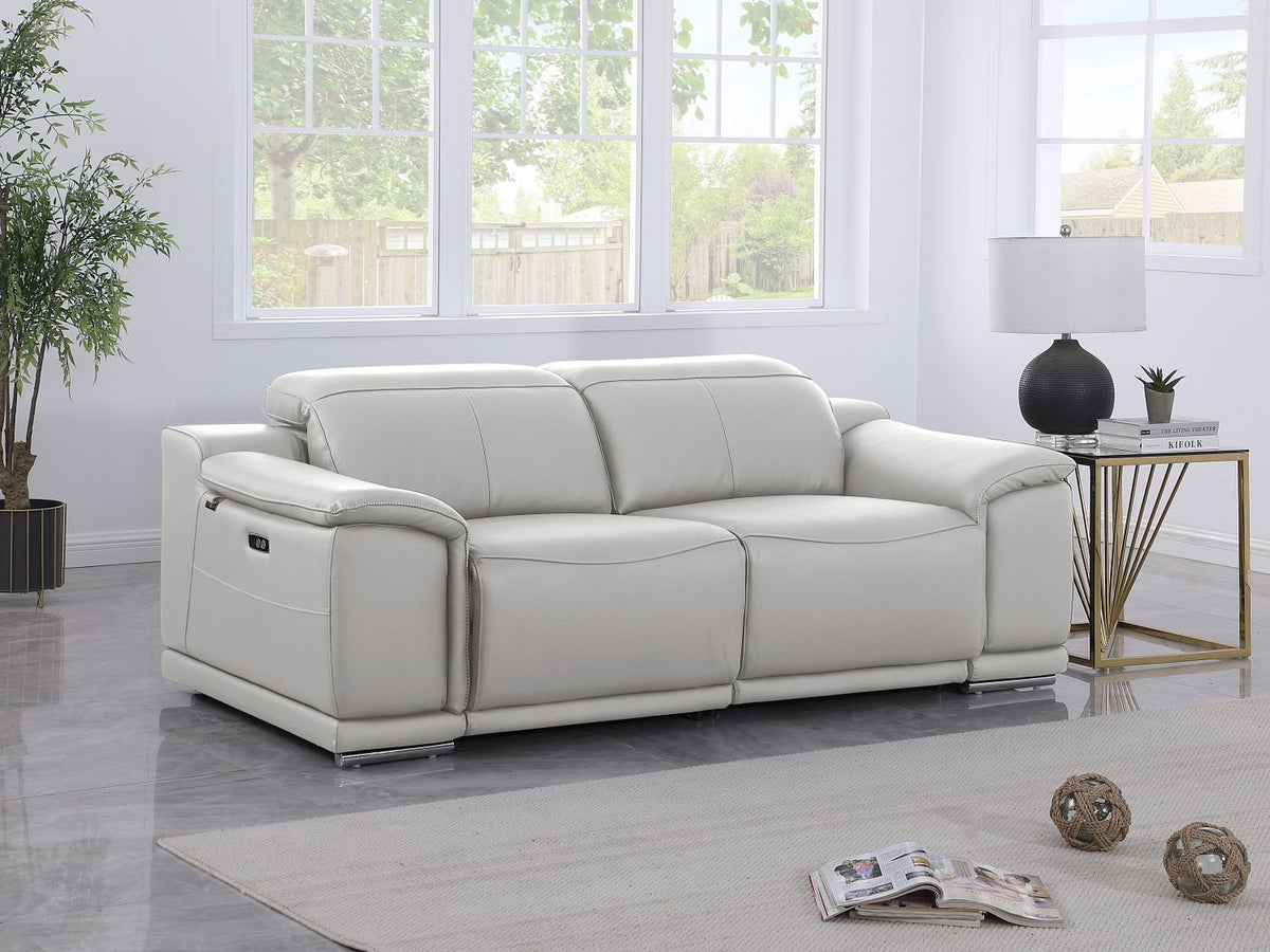 9762 Divanitalia 2-Piece Modular Power Reclining Console with 2 Power Recliners in Top Grain Italian Leather - Light Grey - SKU 9762-LT-GREY-2.2-HT