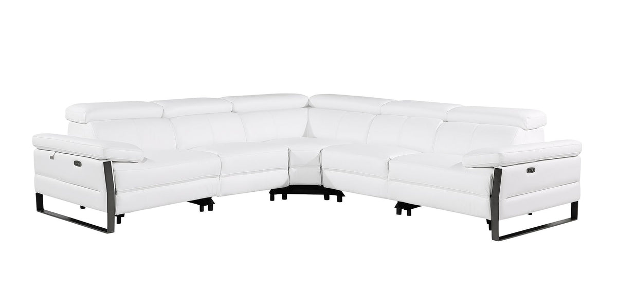1246 Divanitalia 5-Piece L-Shaped Modular Power Reclining Sectional Sofa with Power Headrests - Top Grain Italian Leather - White - SKU 1246-WHITE-5PC-3PWR-SECTIONAL - view 3