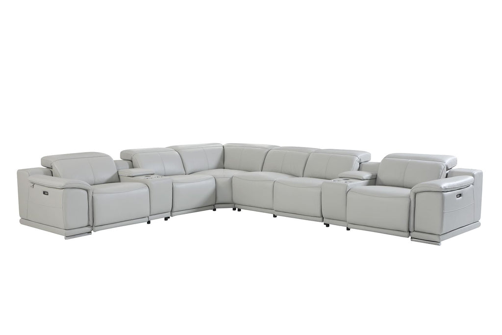 9762 Divanitalia 8-Piece L-Shaped Top Grain Italian Leather Sectional Sofa with 3 Power Recliners