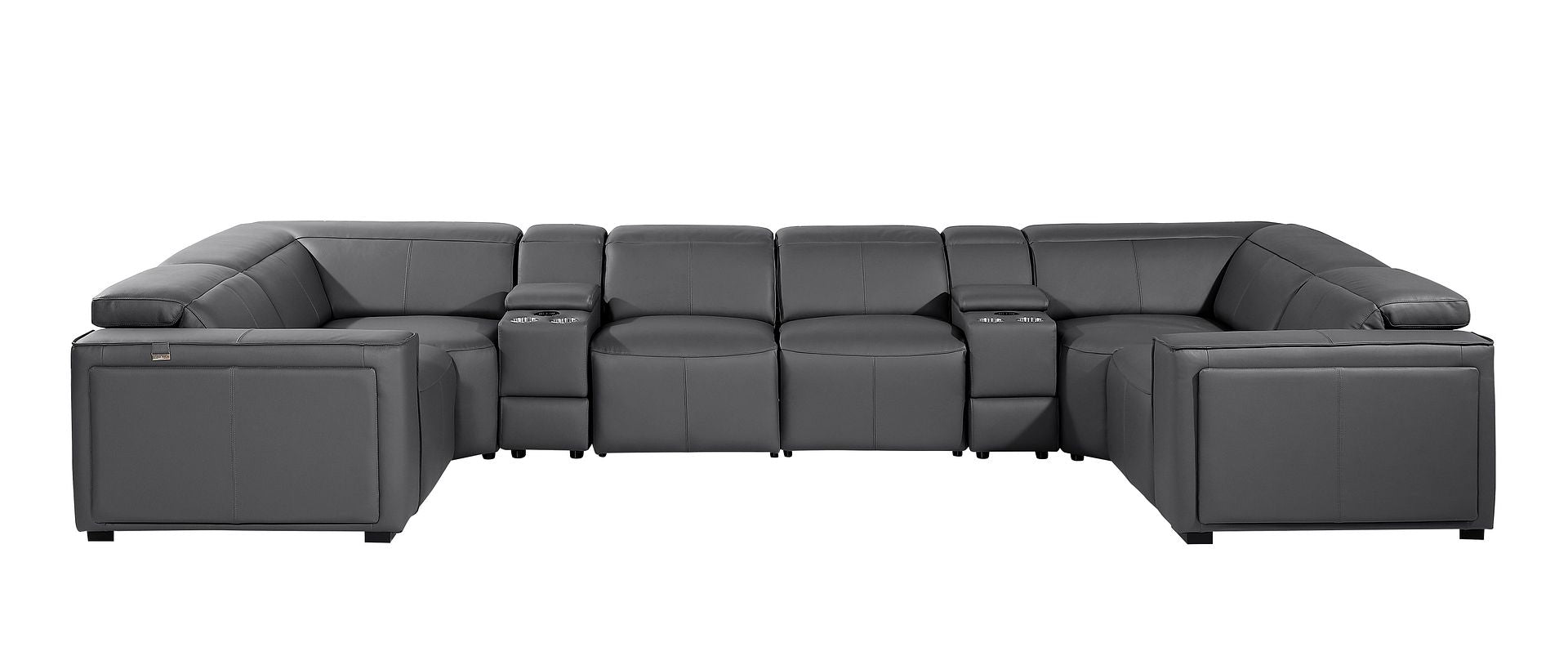 1224 Divanitalia 8-Piece U-Shaped Sectional Sofa in Top Grain Italian Leather with 4 Power Recliners & Power Headrests