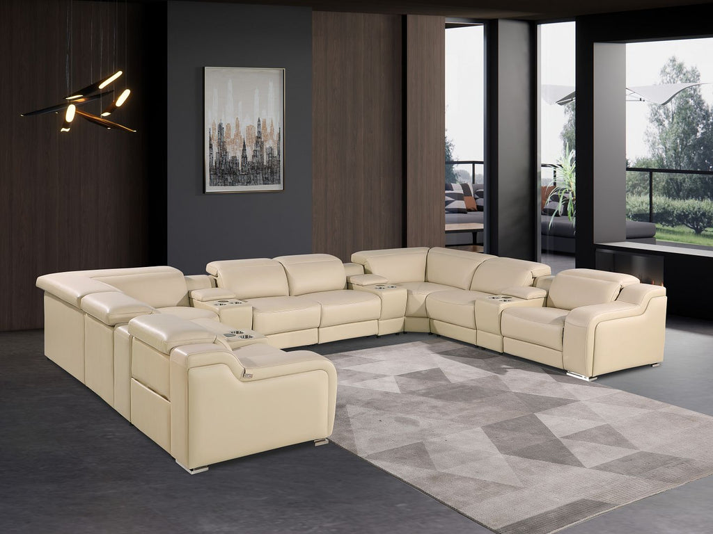 1116 Divanitalia 12-Piece U-Shaped Sectional Sofa in Top Grain Italian Leather with 4 Power Recliners & Power Headrests - Beige