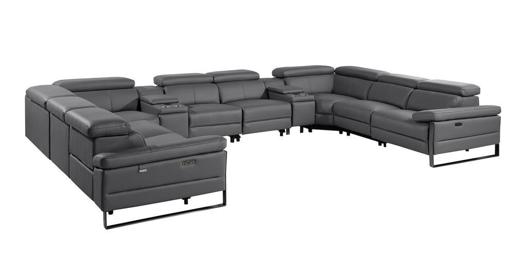 1246 Divanitalia 10-Piece U-Shaped Modular Power Reclining Sectional Sofa with 4 Power Recliners and Power Headrests - Top Grain Italian Leather