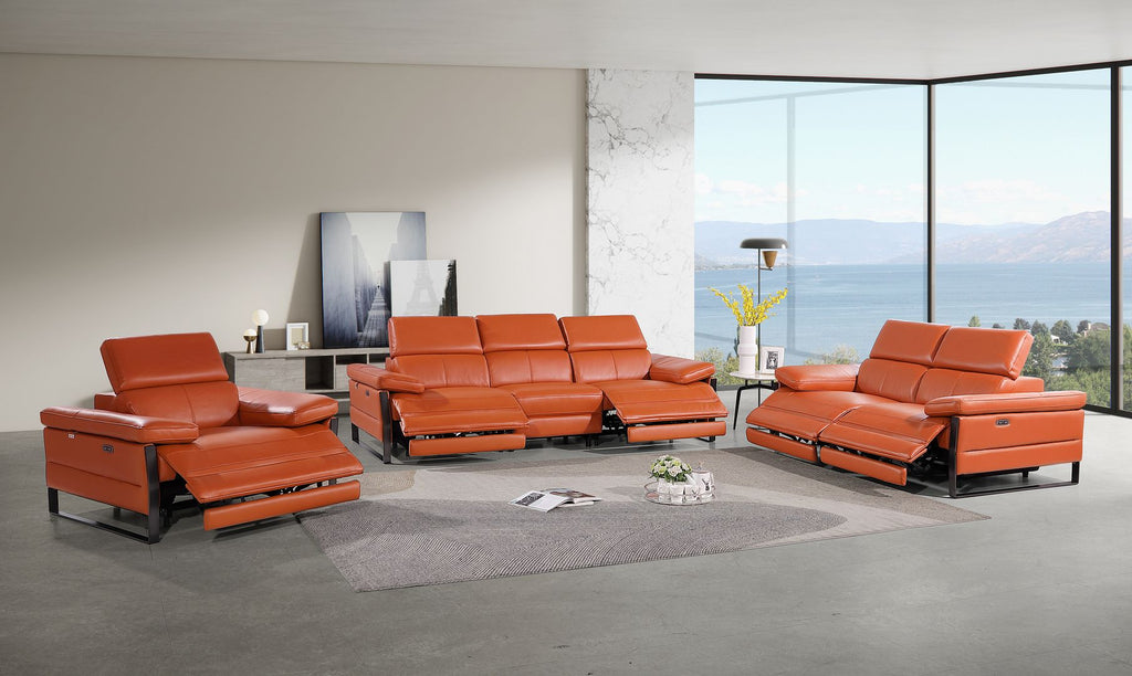 1246 Divanitalia Modular Power Dual Reclining Sofa, Loveseat, and Chair Set with Power Headrests - Top Grain Italian Leather - Camel - SKU 1246-CAMEL-6.5-HT-3PC - view 2
