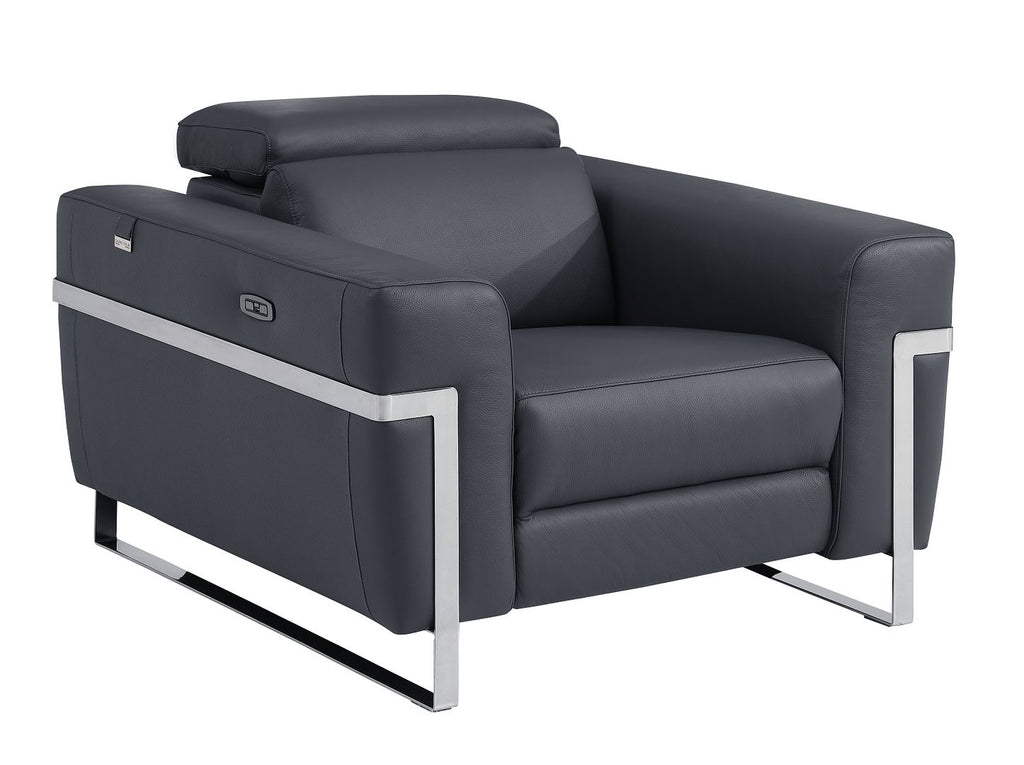 990 Divanitalia Power Reclining Arm Chair with Power Headrest in Top-grain Italian Leather - Dark Grey - SKU 990-DK-GRAY-CH - view 2