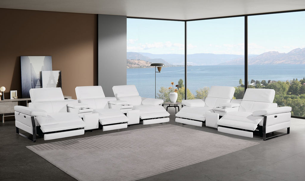 1246 Divanitalia Modular Power Reclining Dual Console Sofa and Console Loveseat Set with Power Headrests - Top Grain Italian Leather - White - SKU 1246-WHITE-8.5-HT-2PC - view 2