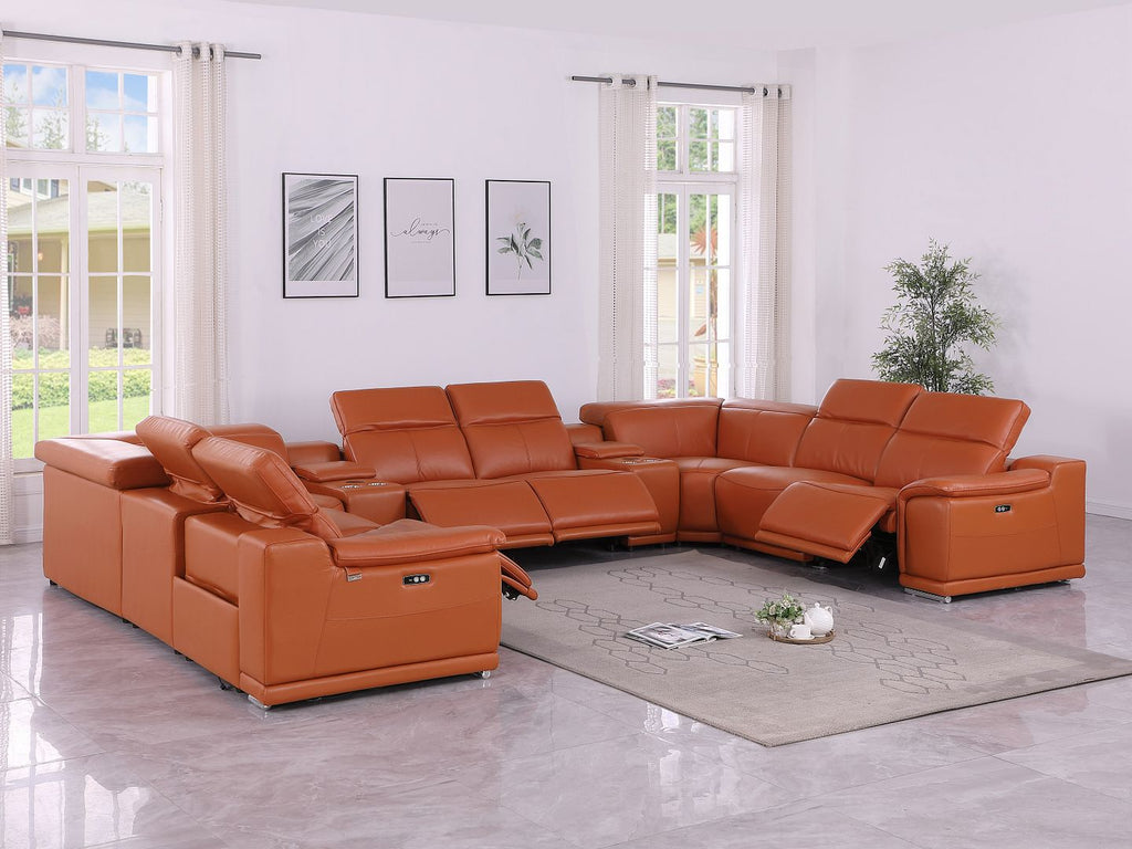 9762 Divanitalia 10-Piece U-Shaped Top Grain Italian Leather Sectional Sofa with 4 Power Recliners