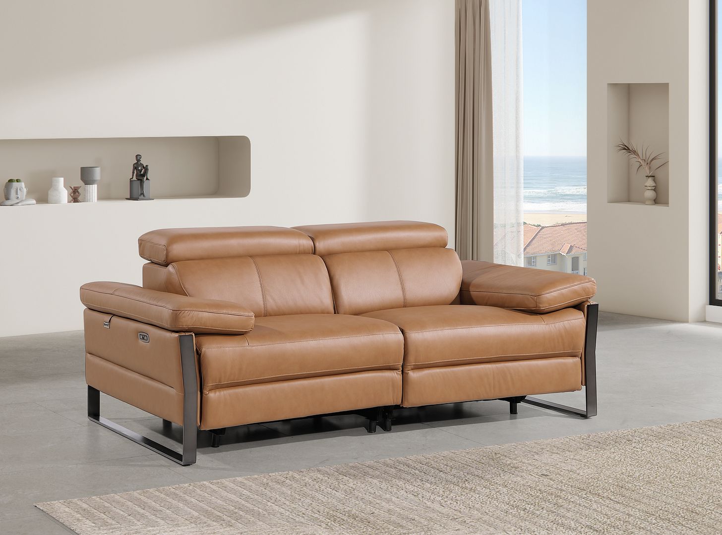 1246 Divanitalia Top Grain Italian Leather Loveseat with Power Headrest - Cognac - SKU 1246-COGNAC-2.2-HT