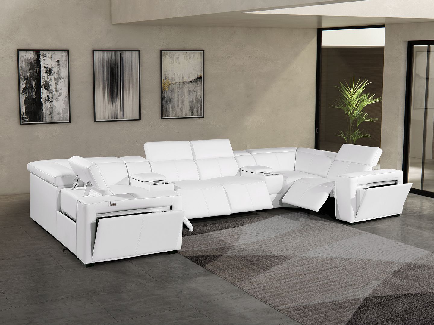 1224 Divanitalia 8-Piece U-Shaped Sectional Sofa in Top Grain Italian Leather with 4 Power Recliners & Power Headrests