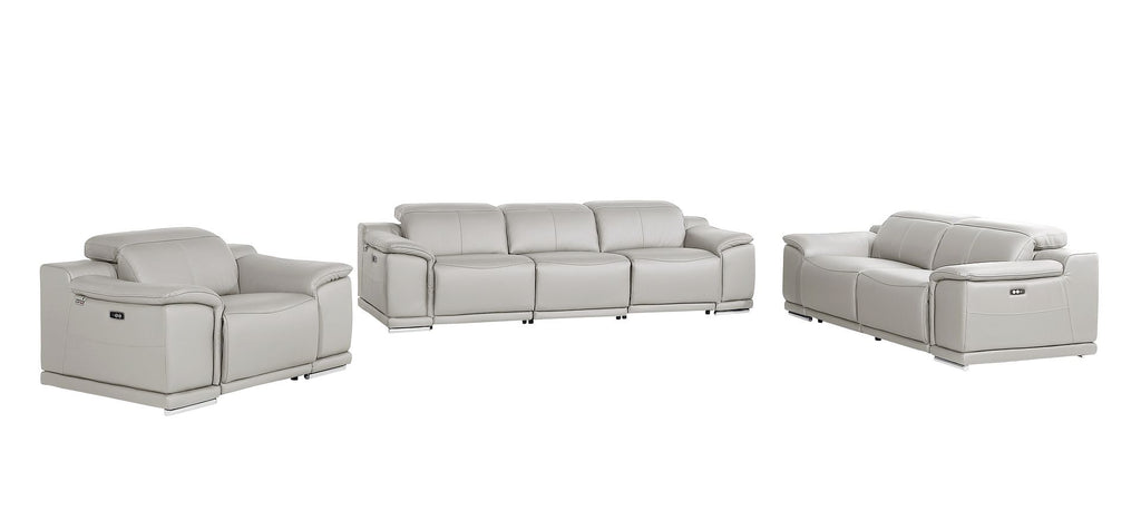 9762 Divanitalia 6-Piece Modular Power Reclining Sofa, Loveseat and Chair Set with 6 Power Recliners in Top Grain Italian Leather - Light Grey - SKU 9762-LT-GREY-6.6-HT-3PC - view 3