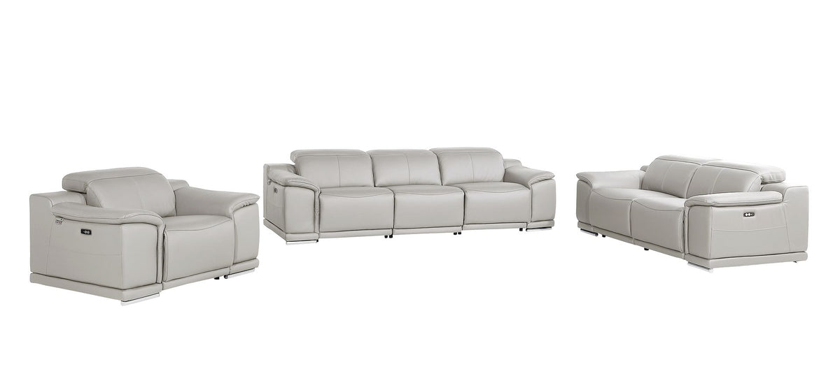 9762 Divanitalia 6-Piece Modular Power Reclining Sofa, Loveseat and Chair Set with 6 Power Recliners in Top Grain Italian Leather - Light Grey - SKU 9762-LT-GREY-6.6-HT-3PC - view 3