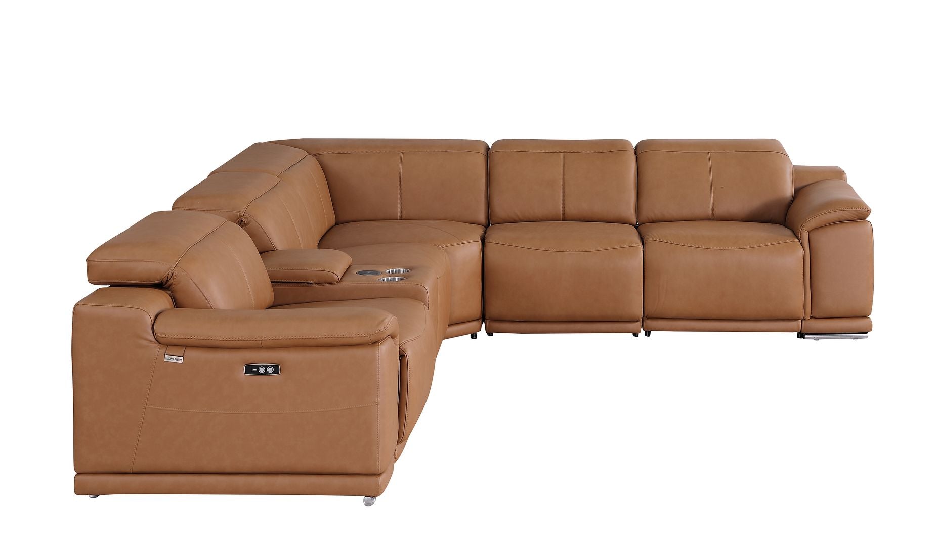 9762 Divanitalia 6-Piece L-Shaped Top Grain Italian Leather Sectional Sofa with 3 Power Recliners