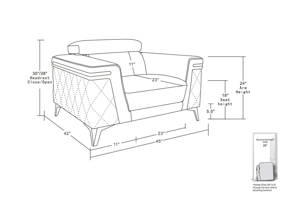 1140 Divanitalia Chair with Adjustable Headrest in Top-grain Italian Leather - White - SKU 1140-WHITE-CH - view 12