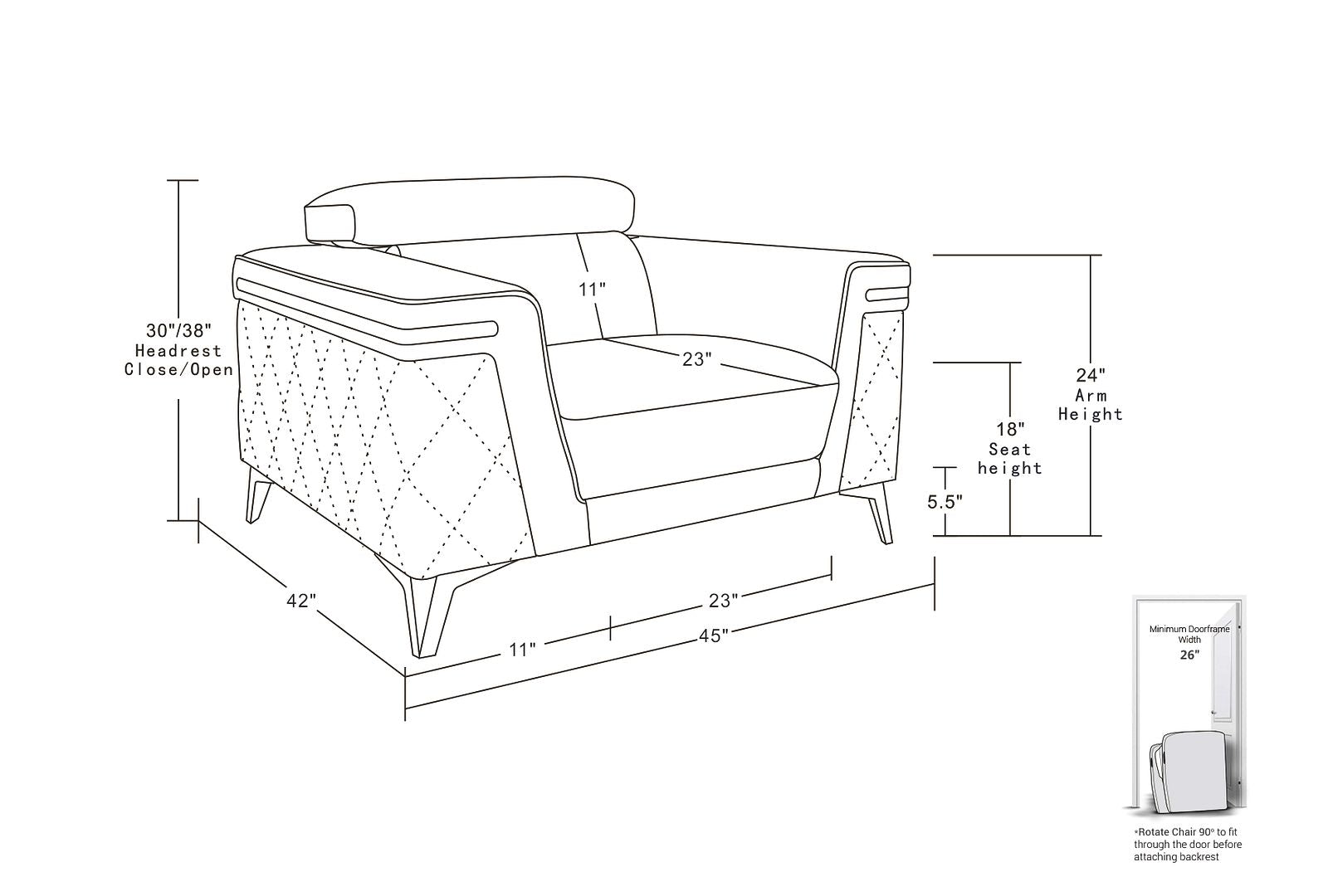 1140 Divanitalia Chair with Adjustable Headrest in Top-grain Italian Leather