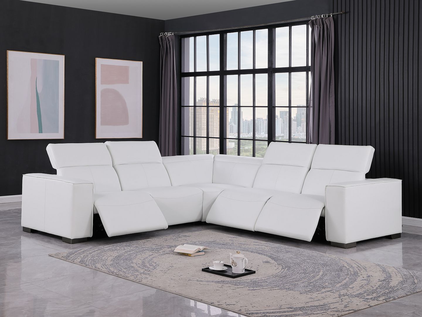 1208 Leather Reclining Set - Sofa & Loveseat with 4 Power Recliners