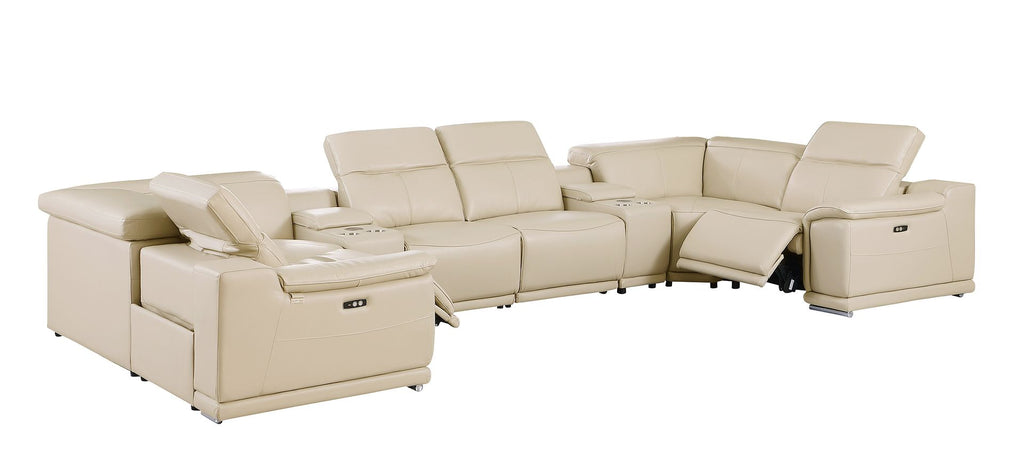 9762 Divanitalia 8-Piece U-Shaped Top Grain Italian Leather Sectional Sofa with 2 Power Recliners - Beige - SKU 9762-BEIGE-8PC-2PWR-U-SECTIONAL-GROUP - view 4