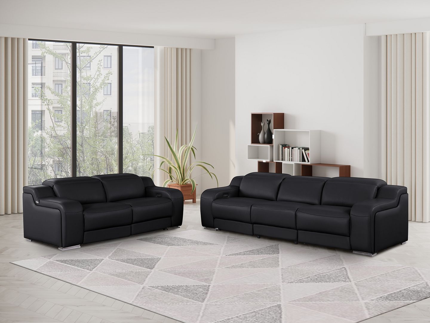 1116 Divanitalia 5-Piece Modular Power Reclining Sofa and Loveseat Set in Top Grain Italian Leather with 4 Power Recliners & Power Headrests - Black