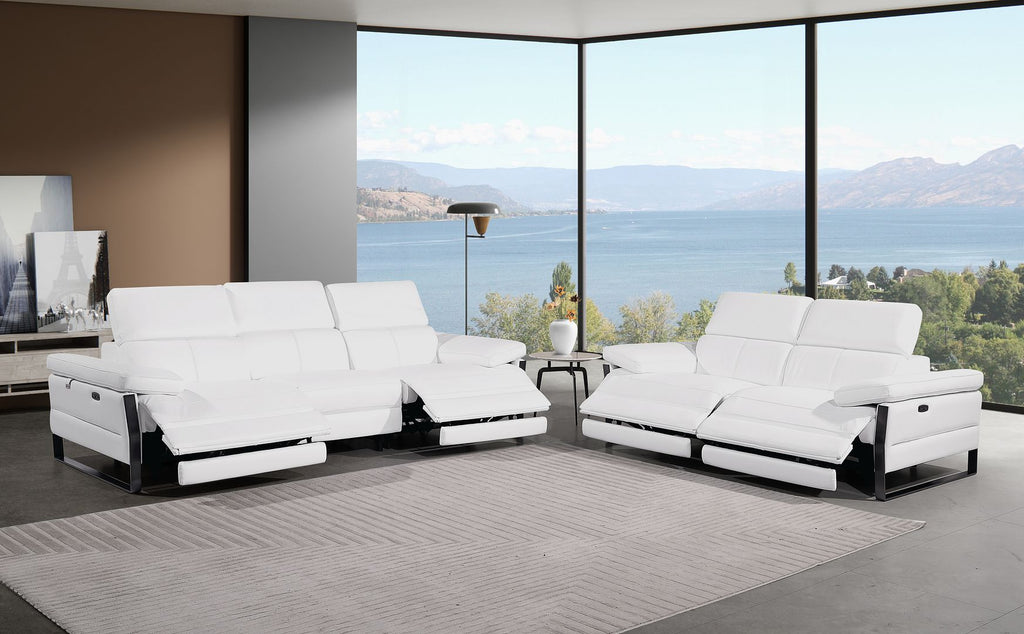 1246 Divanitalia Modular Power Dual Reclining Sofa and Loveseat Set with Power Headrests - Top Grain Italian Leather - White - SKU 1246-WHITE-5.4-HT-2PC - view 2