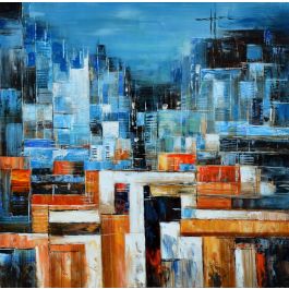 Abstract Blue & Orange Oil Painting