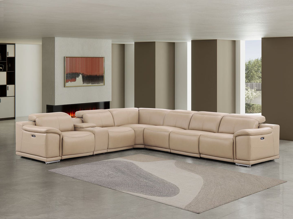 2679 7-Piece L-Shaped Power Reclining Sectional Sofa in Genuine Leather - 3 Recliners - Beige