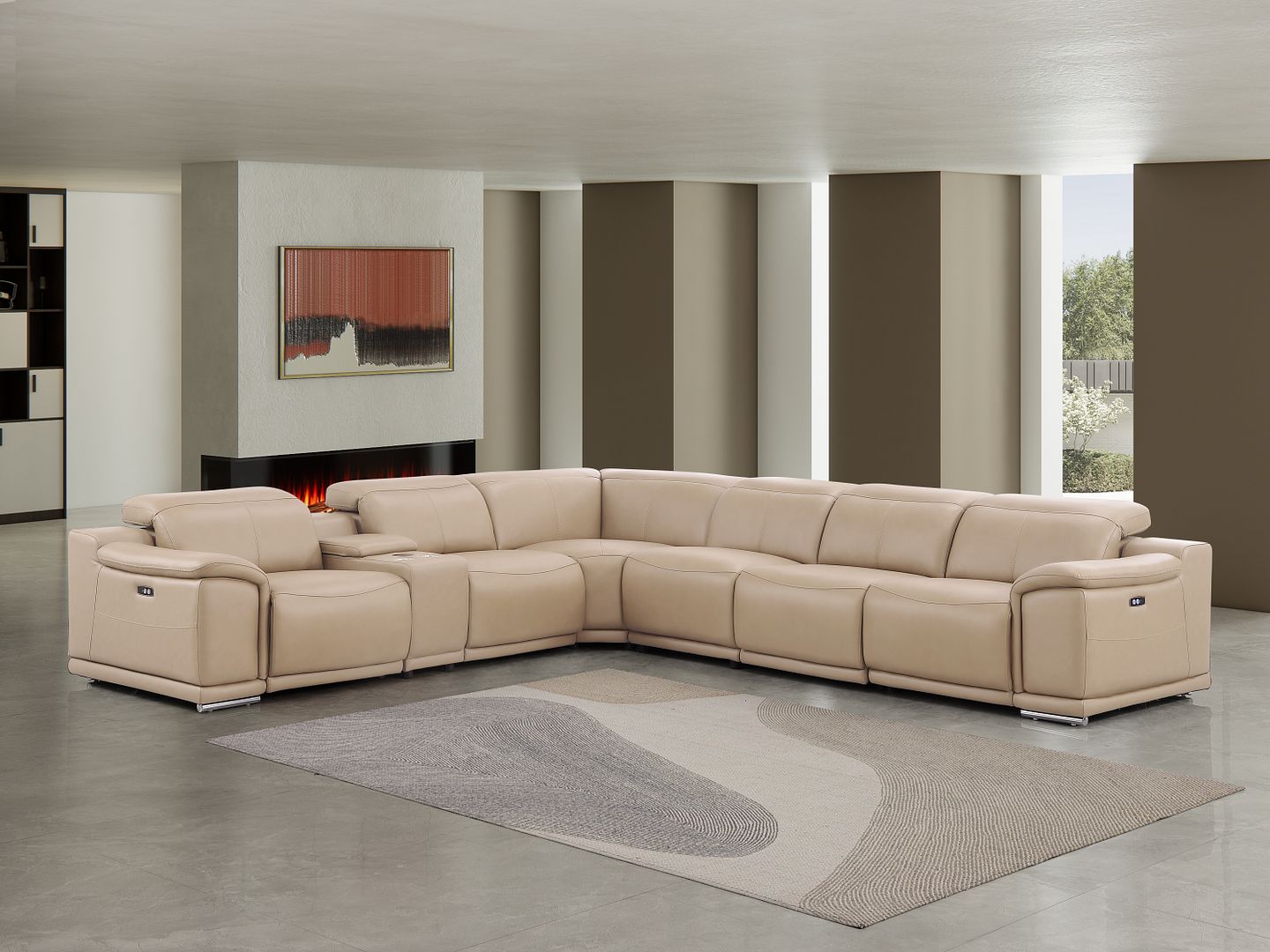 2679 7-Piece L-Shaped Power Reclining Sectional Sofa in Genuine Leather - 3 Recliners - Beige