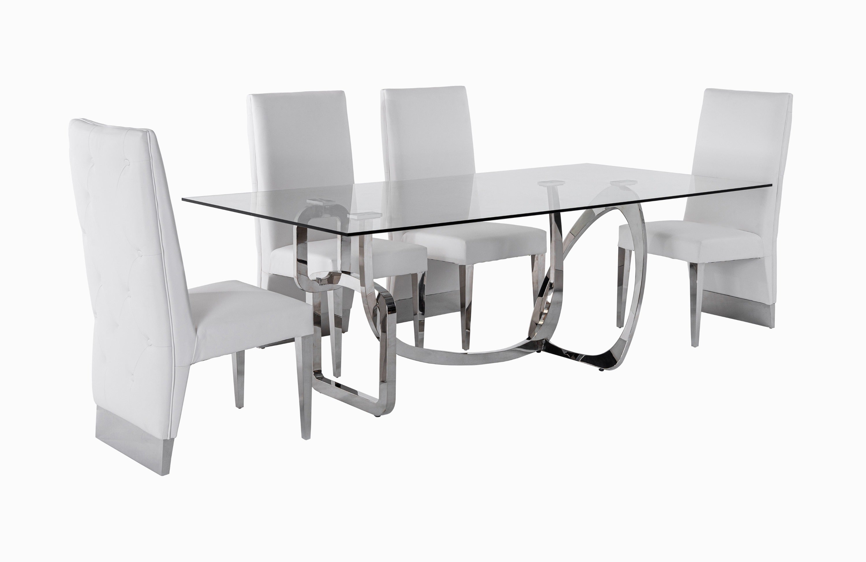 Adelaide Modern Stainless Steel & Glass Dining Table