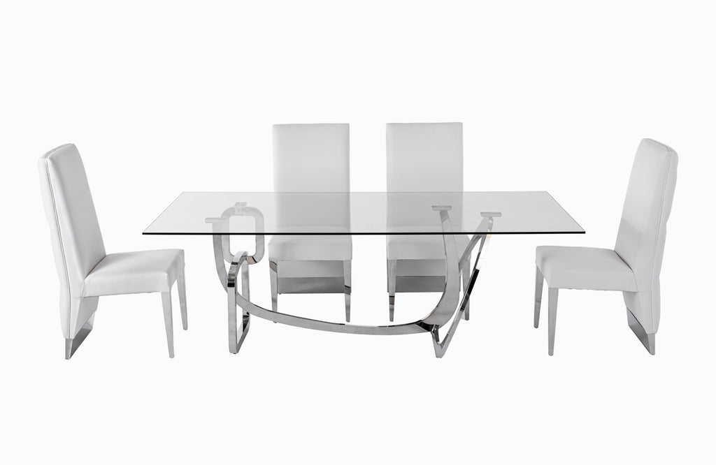 Adelaide Modern Stainless Steel & Glass Dining Table