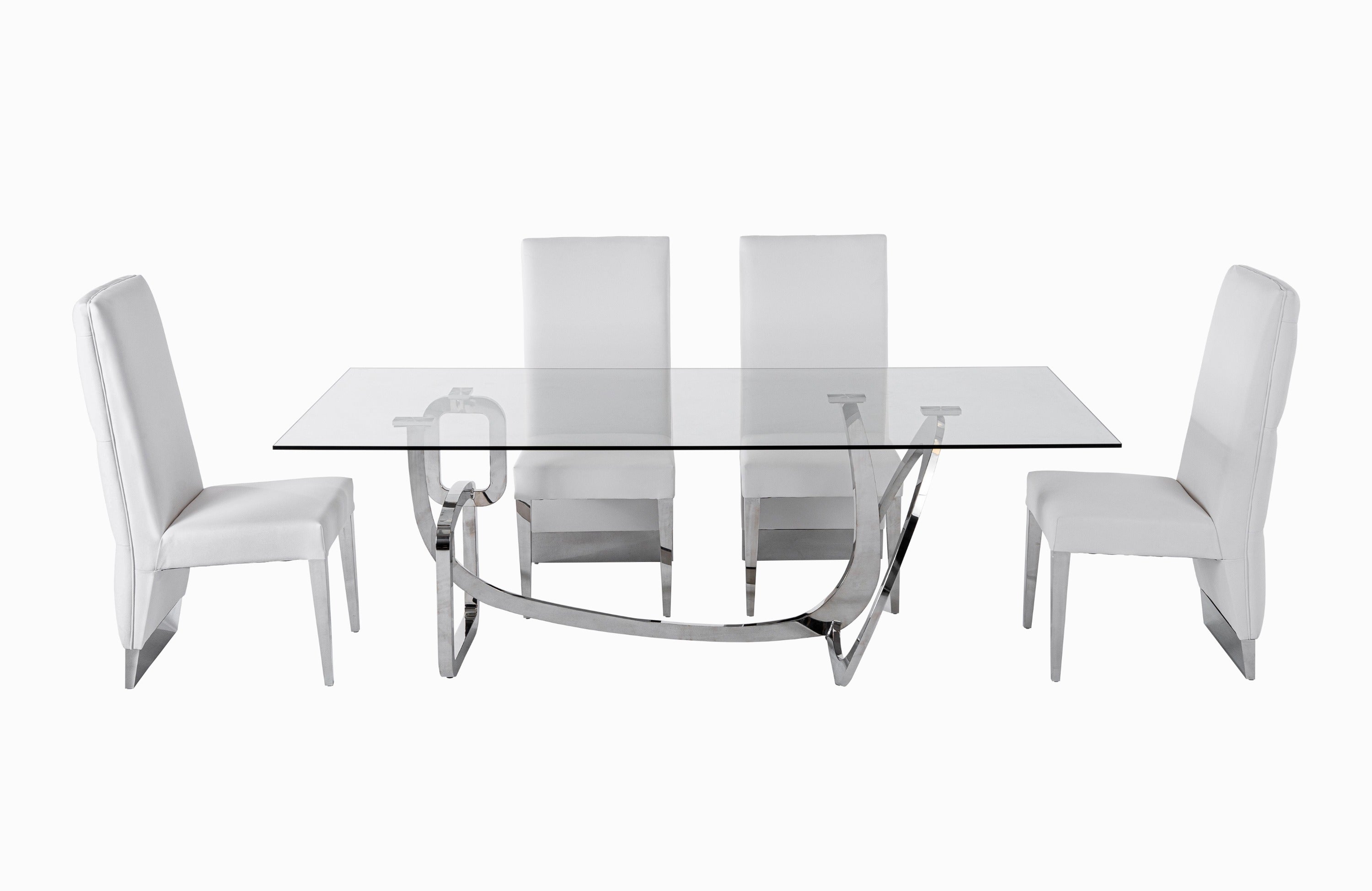 Adelaide Modern Stainless Steel & Glass Dining Table