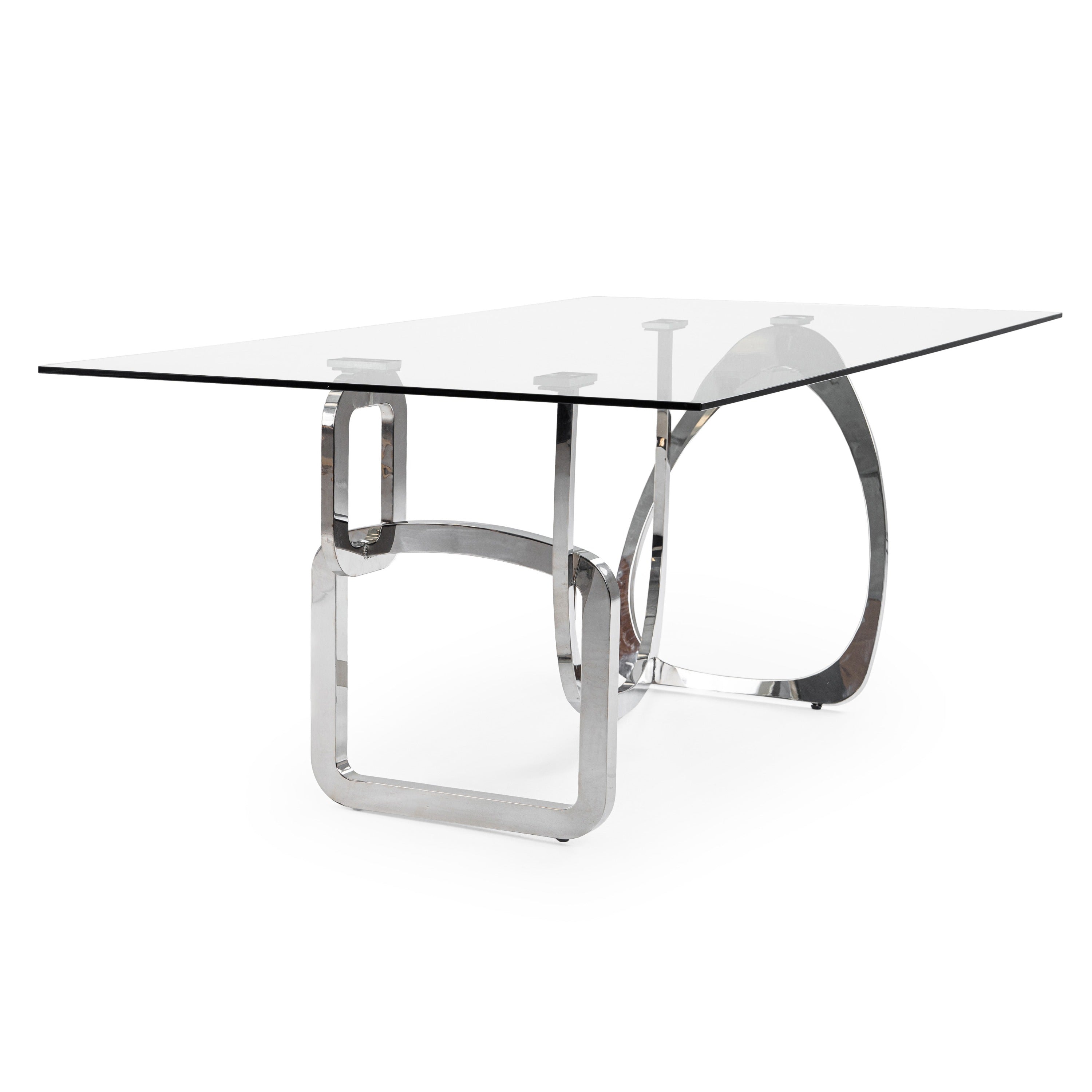 Adelaide Modern Stainless Steel & Glass Dining Table