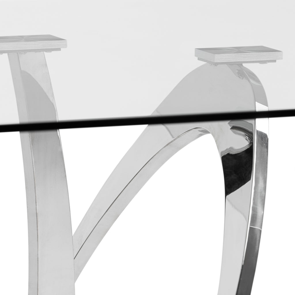 Adelaide Modern Stainless Steel & Glass Dining Table
