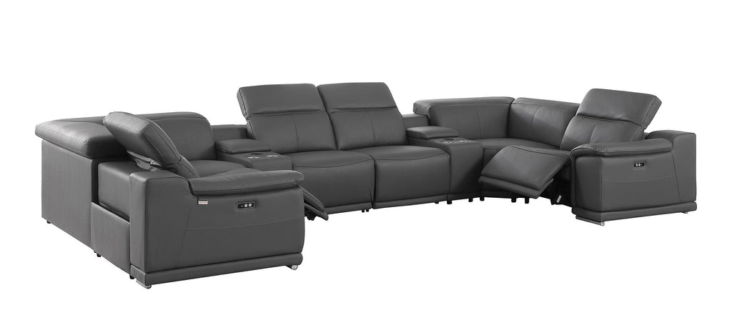 9762 Divanitalia 8-Piece U-Shaped Top Grain Italian Leather Sectional Sofa with 2 Power Recliners - Dark Grey - SKU 9762-DK-GREY-8PC-2PWR-U-SECTIONAL-GROUP - view 4