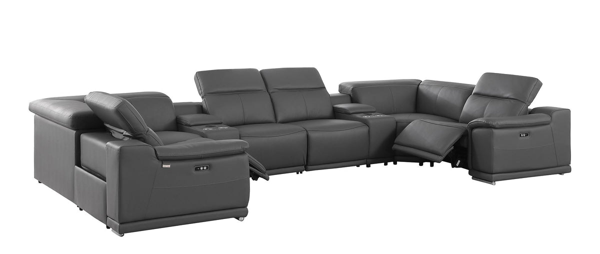 9762 Divanitalia 8-Piece U-Shaped Top Grain Italian Leather Sectional Sofa with 2 Power Recliners - Dark Grey - SKU 9762-DK-GREY-8PC-2PWR-U-SECTIONAL-GROUP - view 4