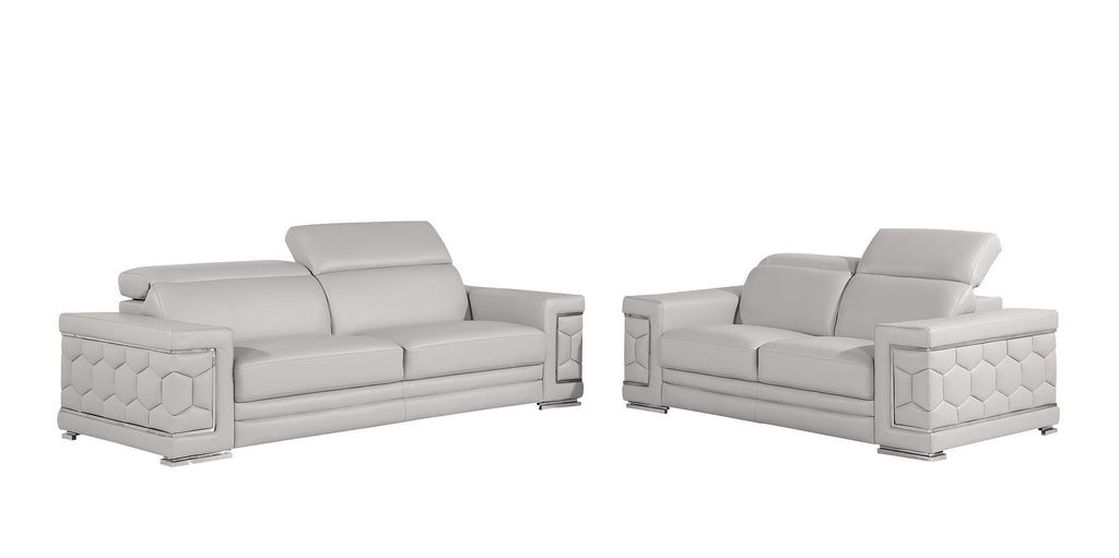 296 Modern Genuine Leather 2-Piece Sofa Set - Light Grey - SKU 296-LT-GREY-2PC - view 2