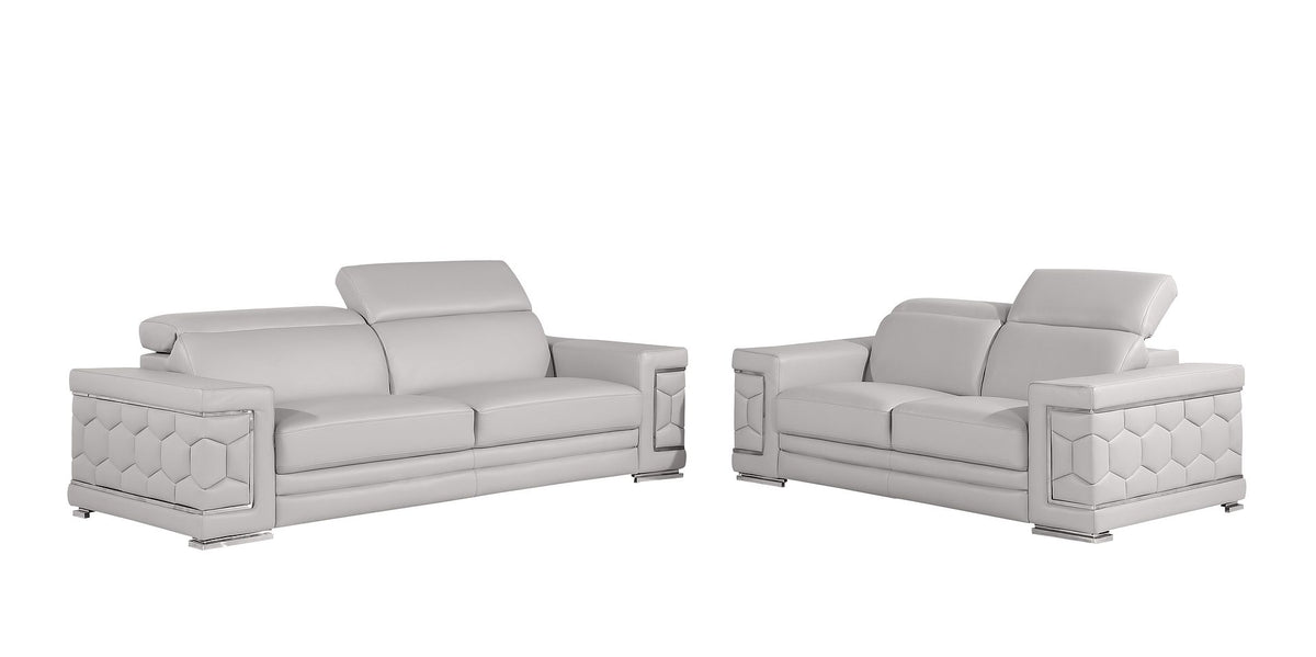 296 Modern Genuine Leather 2-Piece Sofa Set - Light Grey - SKU 296-LT-GREY-2PC - view 2