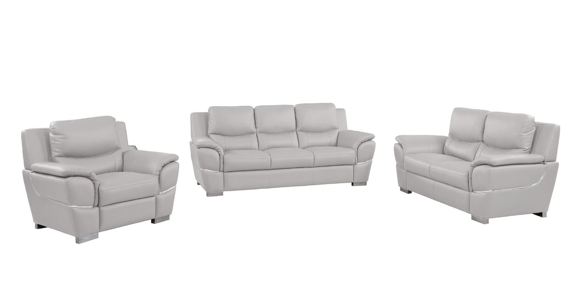 4572 Modern Genuine Leather 3-Piece Sofa Set - Light Grey - SKU 4572 LIGHT GREY 3PC (S/L/C) - GROUP - view 2
