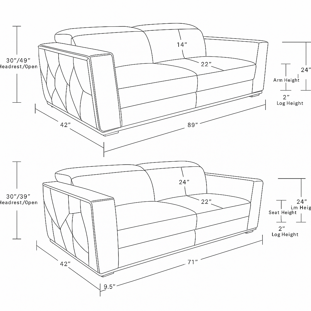1120 Divanitalia 2-Piece Sofa Set with Adjustable Headrest in Top-grain Italian Leather - White - SKU 1120-WHITE-2PC - view 16