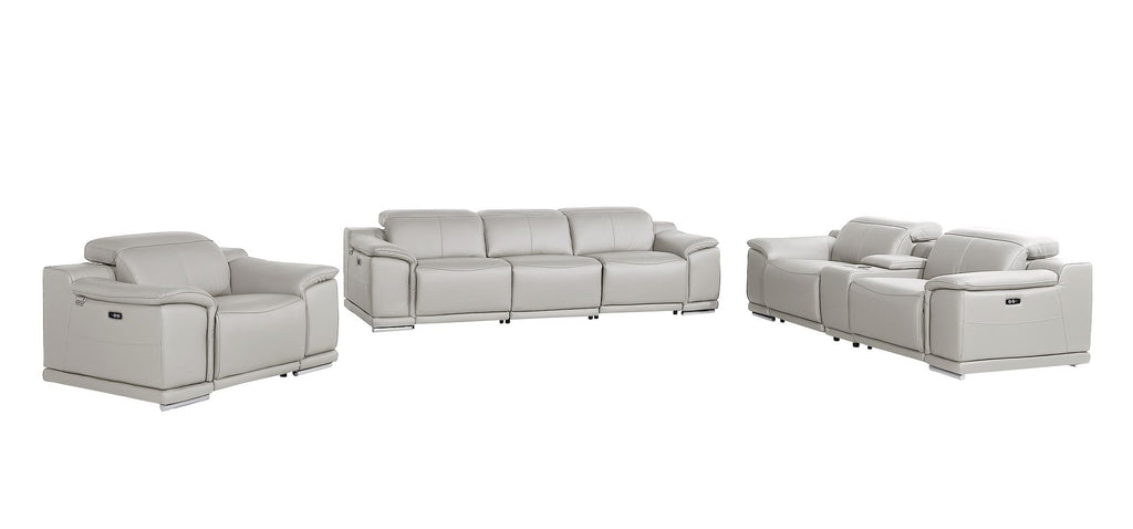 9762 Divanitalia 7-Piece Modular Power Reclining Sofa, Loveseat and Chair Set with 6 Power Recliners in Top Grain Italian Leather - Light Grey - SKU 9762-LT-GREY-7.6-HT-3PC - view 3