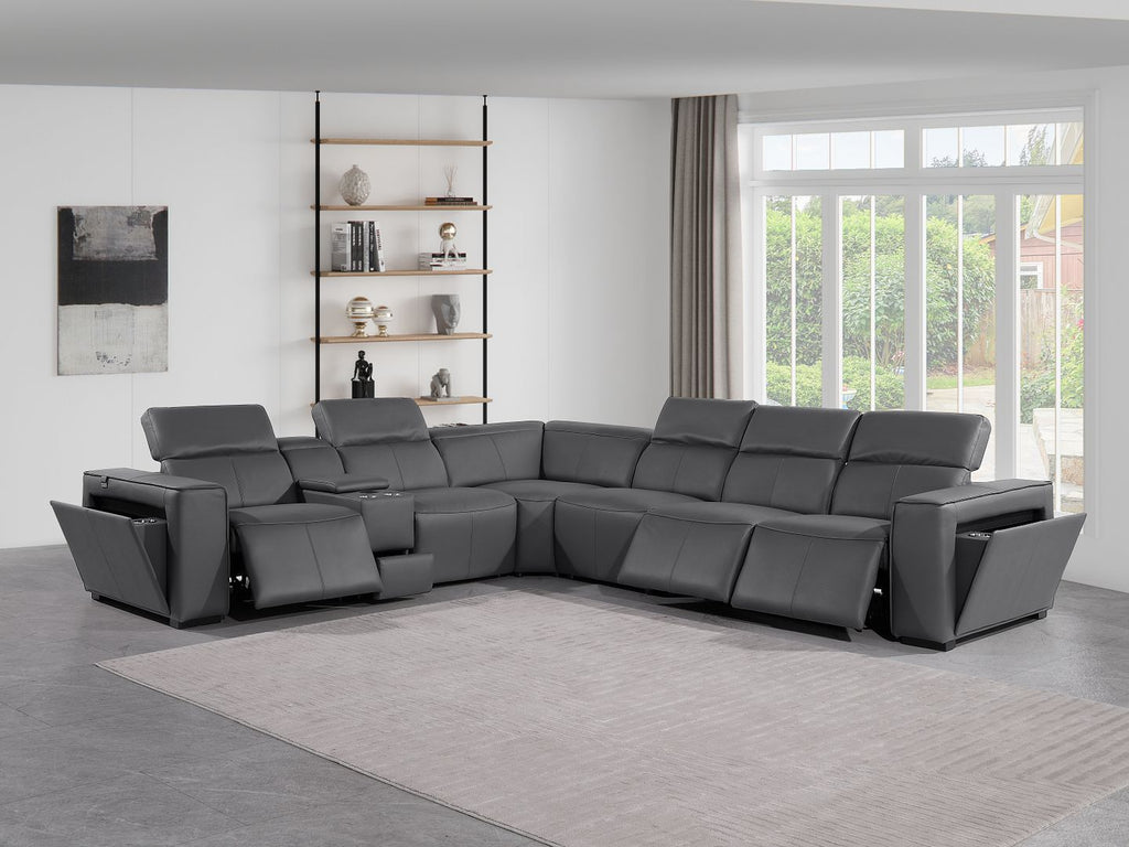 1224 Divanitalia 7-Piece L-Shaped Sectional Sofa in Top Grain Italian Leather with 3 Power Recliners & Power Headrests - Dark Grey - SKU 1224-DK-GREY-7PC-3PWR-SECTIONAL - view 2