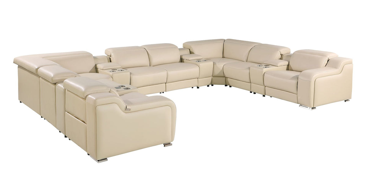 1116 Divanitalia 12-Piece U-Shaped Sectional Sofa in Top Grain Italian Leather with 4 Power Recliners & Power Headrests - Beige - SKU 1116-BEIGE-12PC-4PWR-U-SECTIONAL-GROUP - view 4