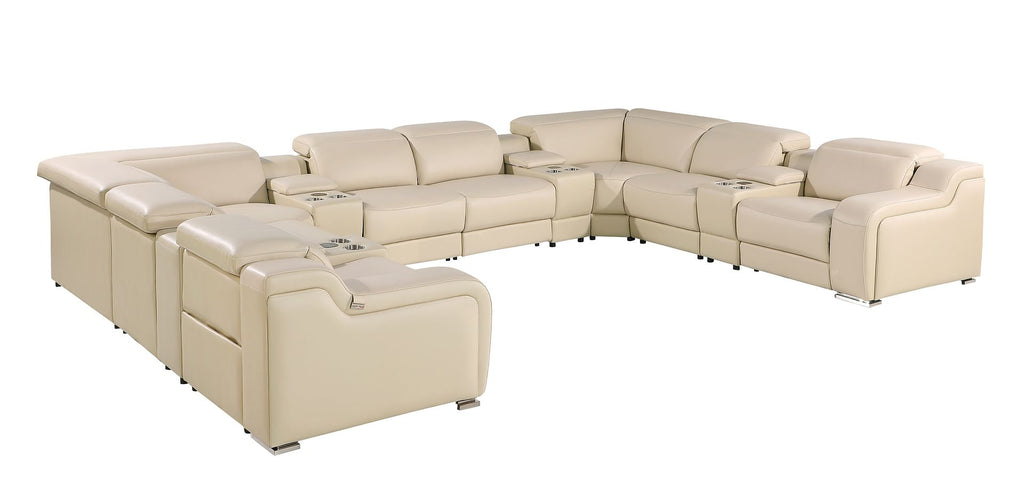 1116 Divanitalia 12-Piece U-Shaped Sectional Sofa in Top Grain Italian Leather with 4 Power Recliners & Power Headrests
