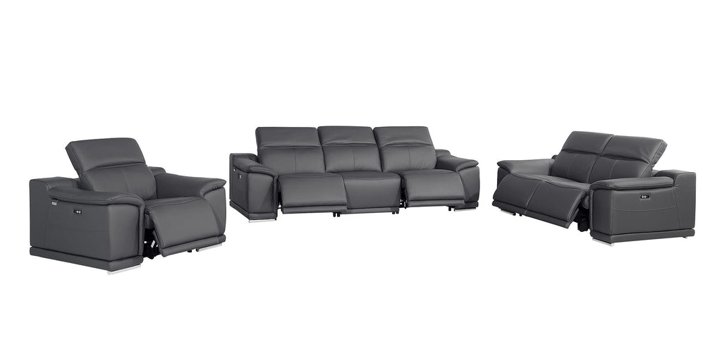 9762 Divanitalia 6-Piece Modular Power Reclining Sofa, Loveseat and Chair Set with 5 Power Recliners in Top Grain Italian Leather - Dark Grey - SKU 9762-DK-GREY-6.5-HT-3PC - view 4