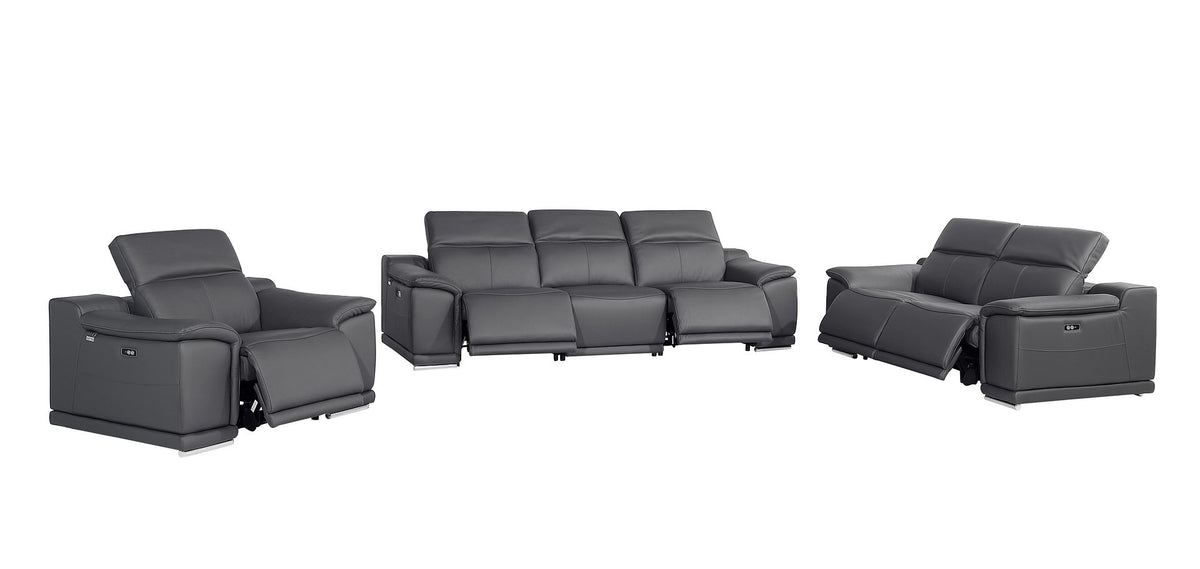 9762 Divanitalia 6-Piece Modular Power Reclining Sofa, Loveseat and Chair Set with 5 Power Recliners in Top Grain Italian Leather - Dark Grey - SKU 9762-DK-GREY-6.5-HT-3PC - view 4