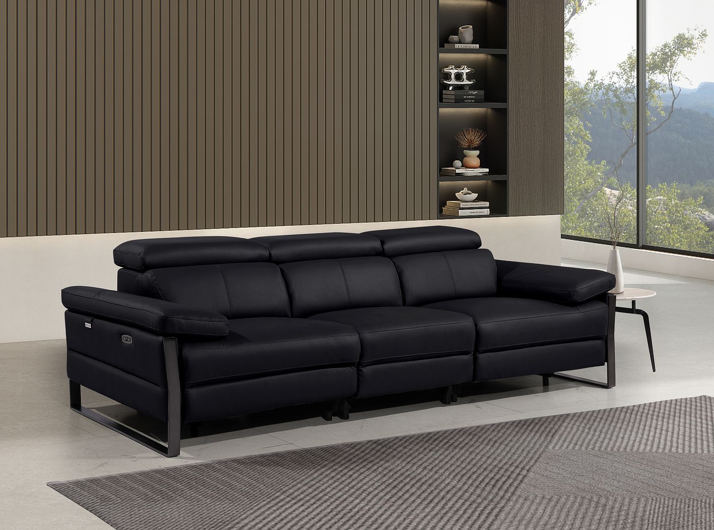 1246 Divanitalia Modular Power Dual Reclining Sofa with Power Reclining Headrests - Top Grain Italian Leather - Black - SKU 1246-BLACK-3.2-S-HT