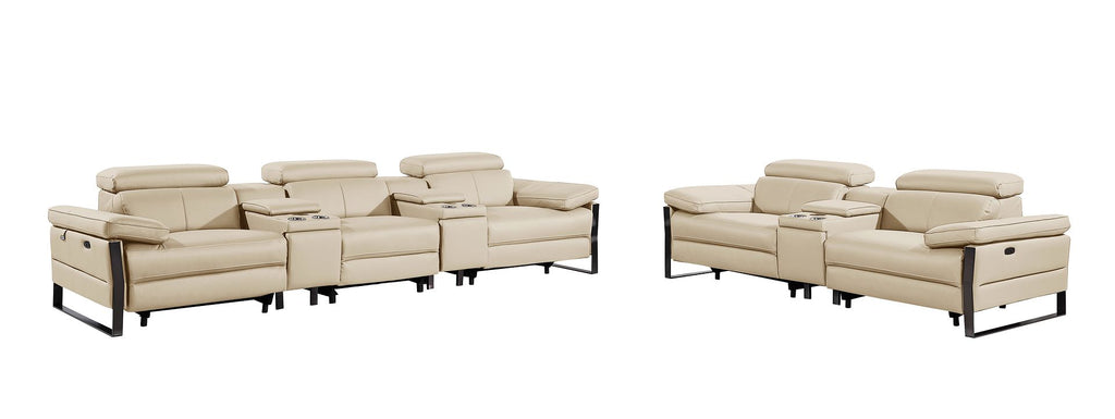 1246 Divanitalia Modular Power Reclining Dual Console Sofa and Console Loveseat Set with Power Headrests - Top Grain Italian Leather - Beige - SKU 1246-BEIGE-8.5-HT-2PC - view 4