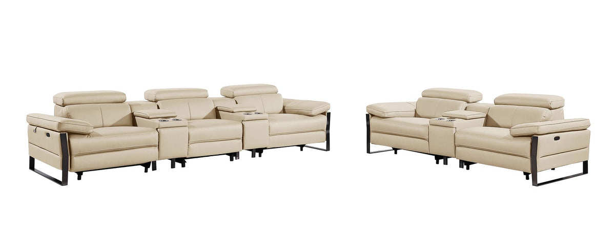 1246 Divanitalia Modular Power Reclining Dual Console Sofa and Console Loveseat Set with Power Headrests - Top Grain Italian Leather - Beige - SKU 1246-BEIGE-8.5-HT-2PC - view 4