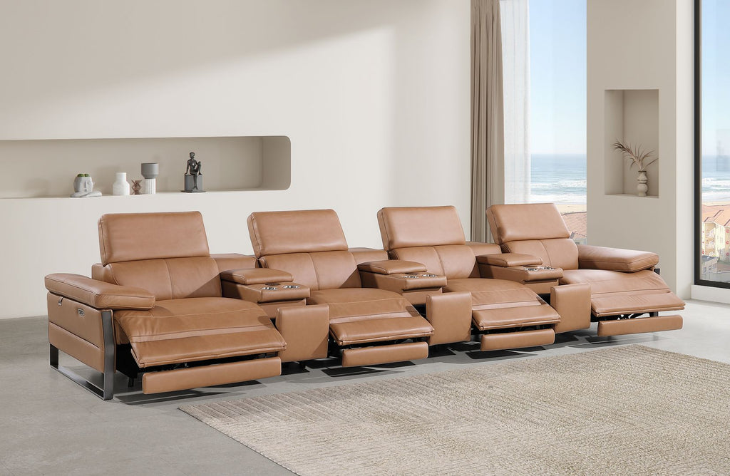 1246 Divanitalia Modular Power Triple Reclining Triple Console Sofa with Power Reclining Headrests - Top Grain Italian Leather